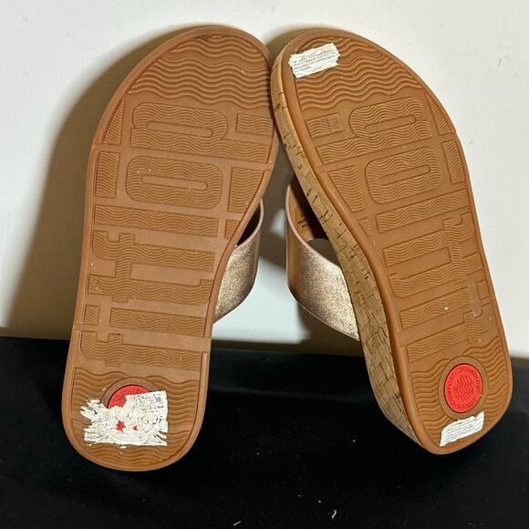 FitFlop Rose Metallic F-mode Leather/Cork Flatform Sandals Sz8 - Picture 6 of 7